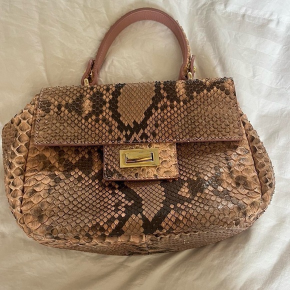 BICCHI Made in Italy Genuine Python Snakeskin Pink Leather Trim, Crossbody Strap - Picture 1 of 4